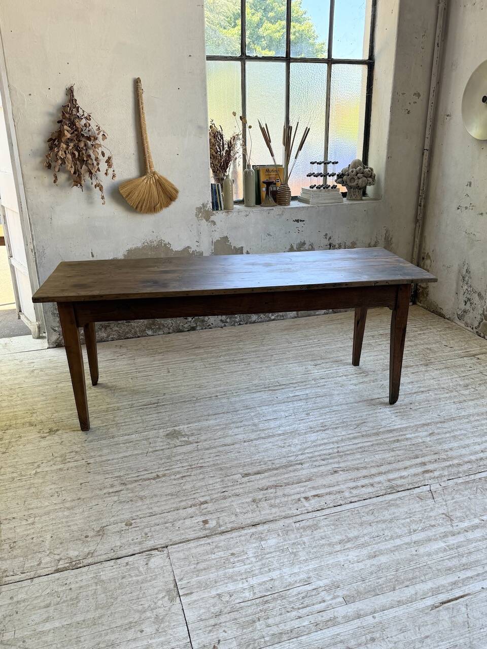 1950s oak farmhouse table with spindle legs