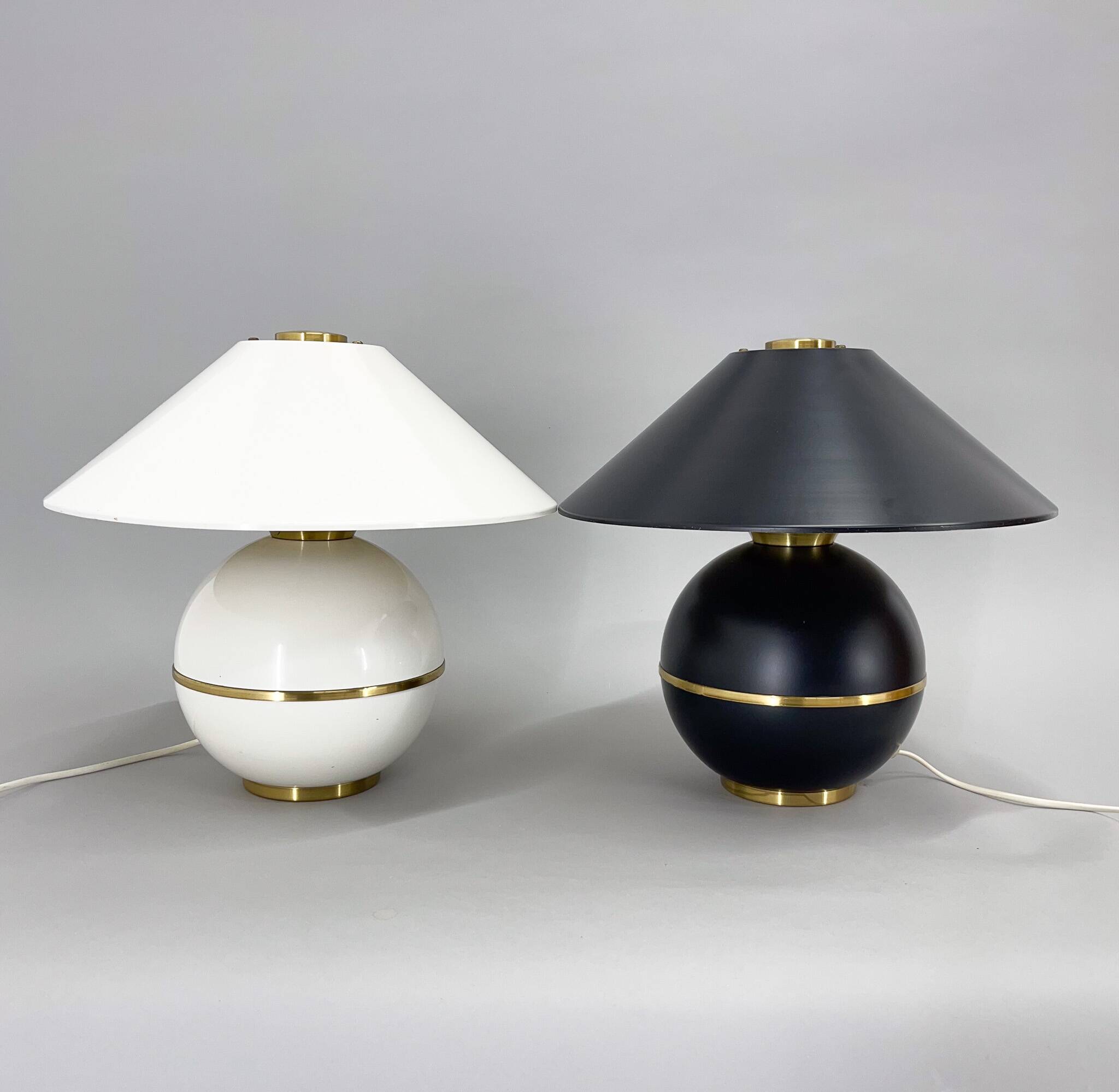 Pair of Mid-Century Brass & Metal Table Lamps by Napako, Czechoslovakia