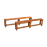 Paire de bancs modernistes en bois années 70