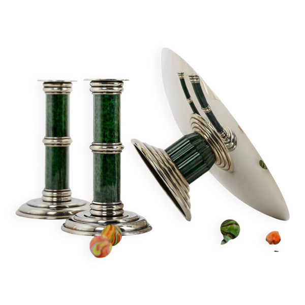 Puiforcat - paire de bougeoirs et coupe