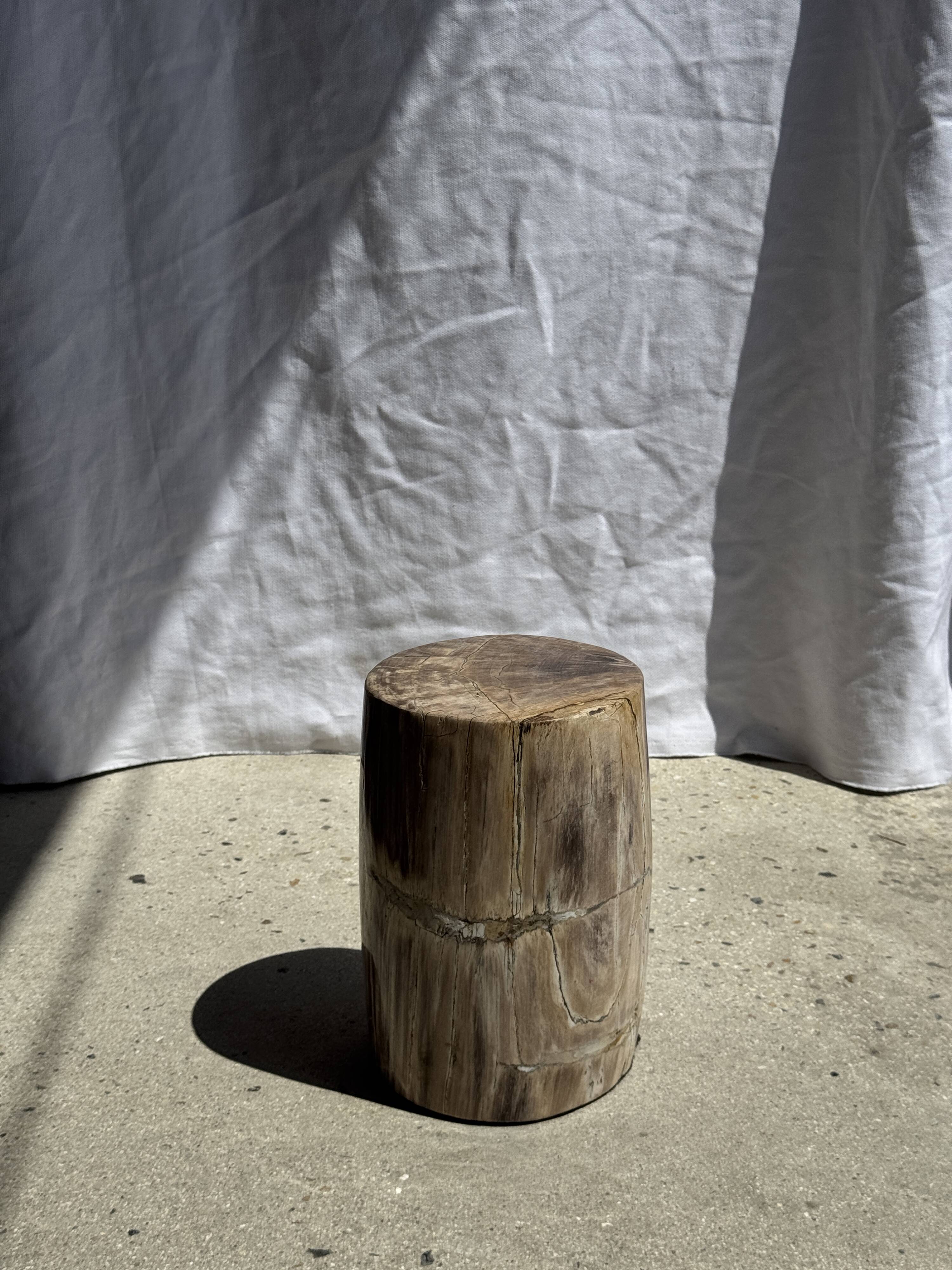 Petite table d'appoint en bois pétrifié beige gris H28 D18 - 3325