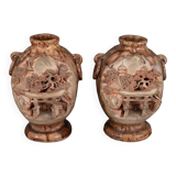 Pair of Banko Ware vases from China ceramic temple and pagoda decor