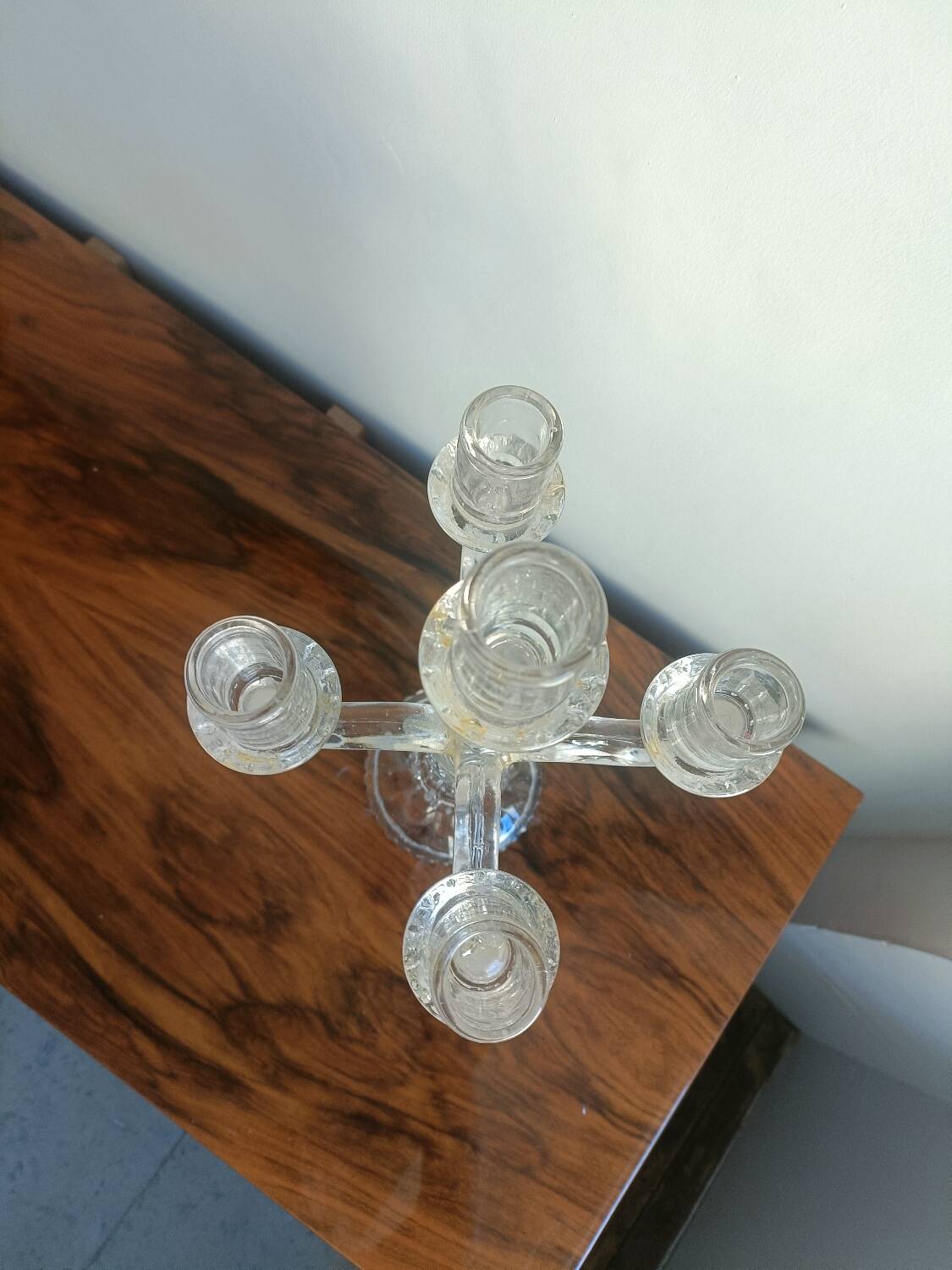 Chandelier, candelabra in bubbled blown glass