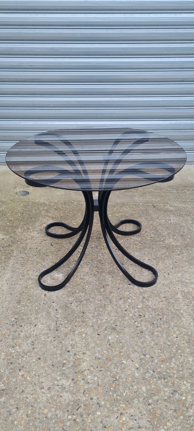 Space Age table in steel with smoked glass top, 1970