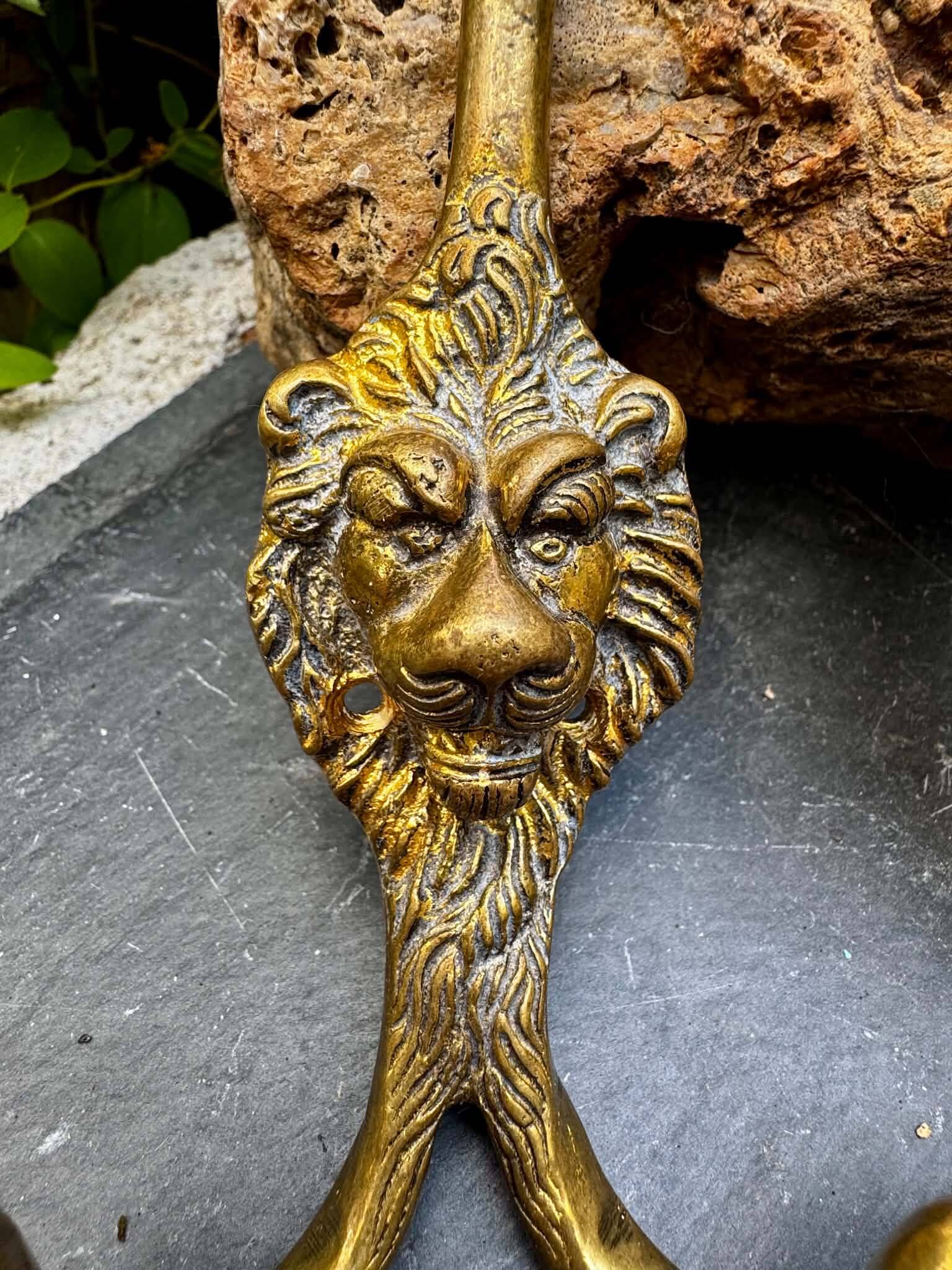 2 lion coat hooks in solid brass Art Nouveau
