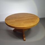 Table à manger brutaliste en chêne blond 1970