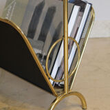 Magazine rack in brass and black lacquered metal, Italy 1970s