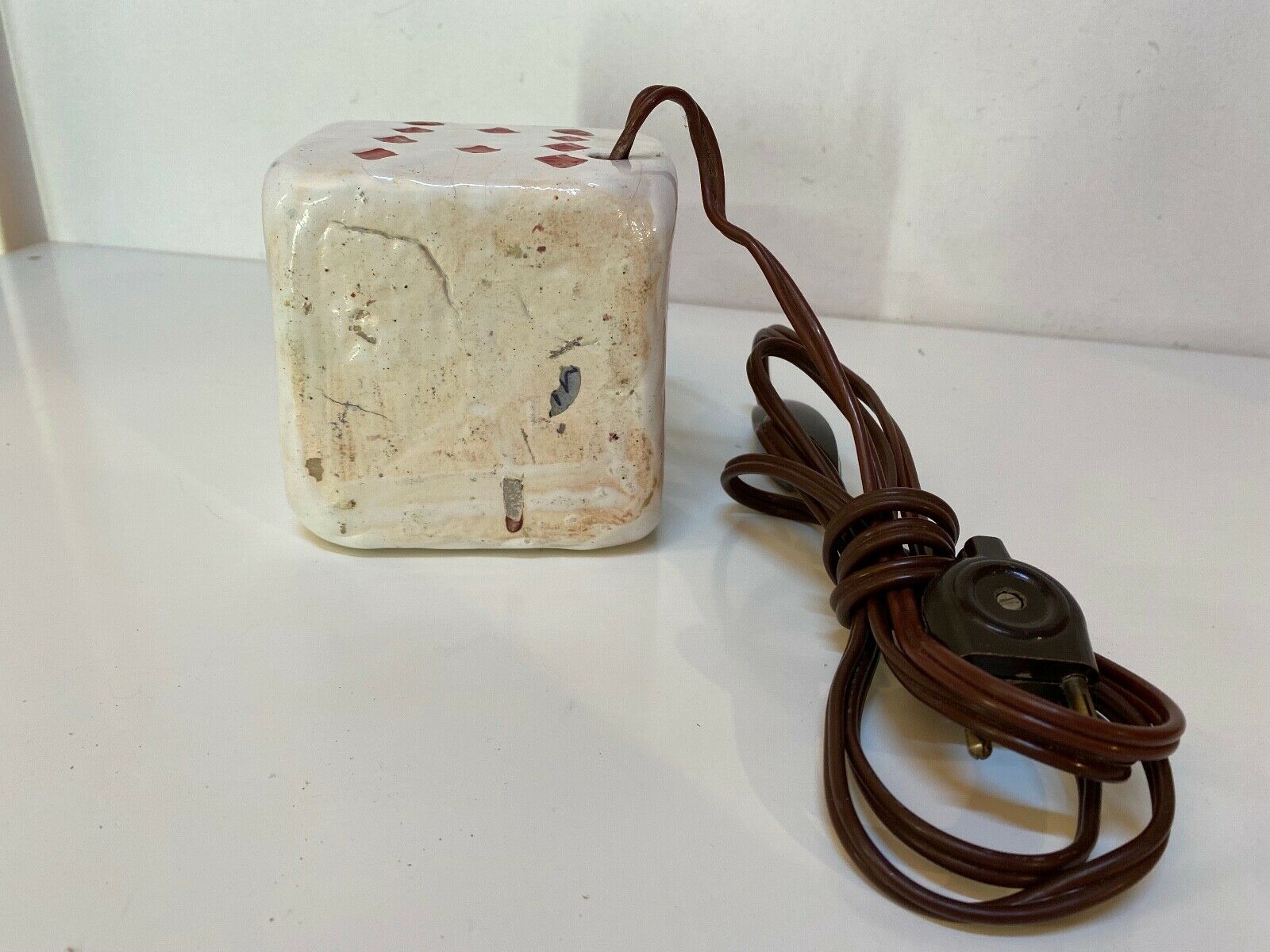 old ceramic desk lamp domino design and vintage card games 1950