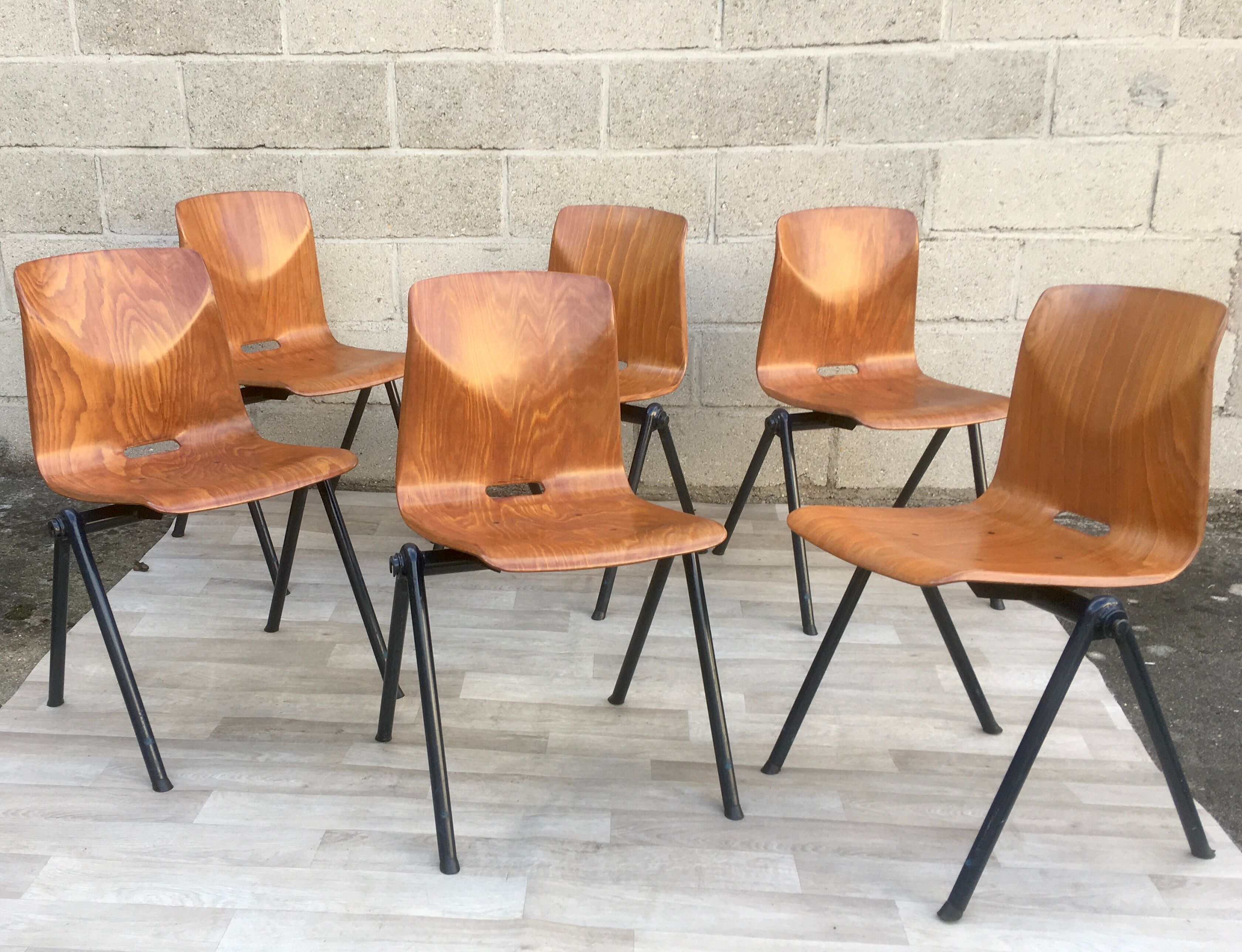 Set of 6 Galvanitas S30 industrial chairs