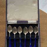 Cuillères à café fin XIX siècle ARGENT MASSIF 995 3 poinçons + émail BLEU ROI origine ANGLAISE
