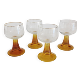 Set of 4 wine glasses, amber stem