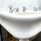 Washbasin double basin with enamelled column base Art Deco XX century