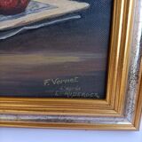 Old painting still life strawberries and diary of F. Vernet