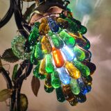 Original murano lamp in gilded bronze and metal with three lights, murano glass tulips 58x42