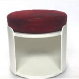 1970 white wooden stool with red cushing