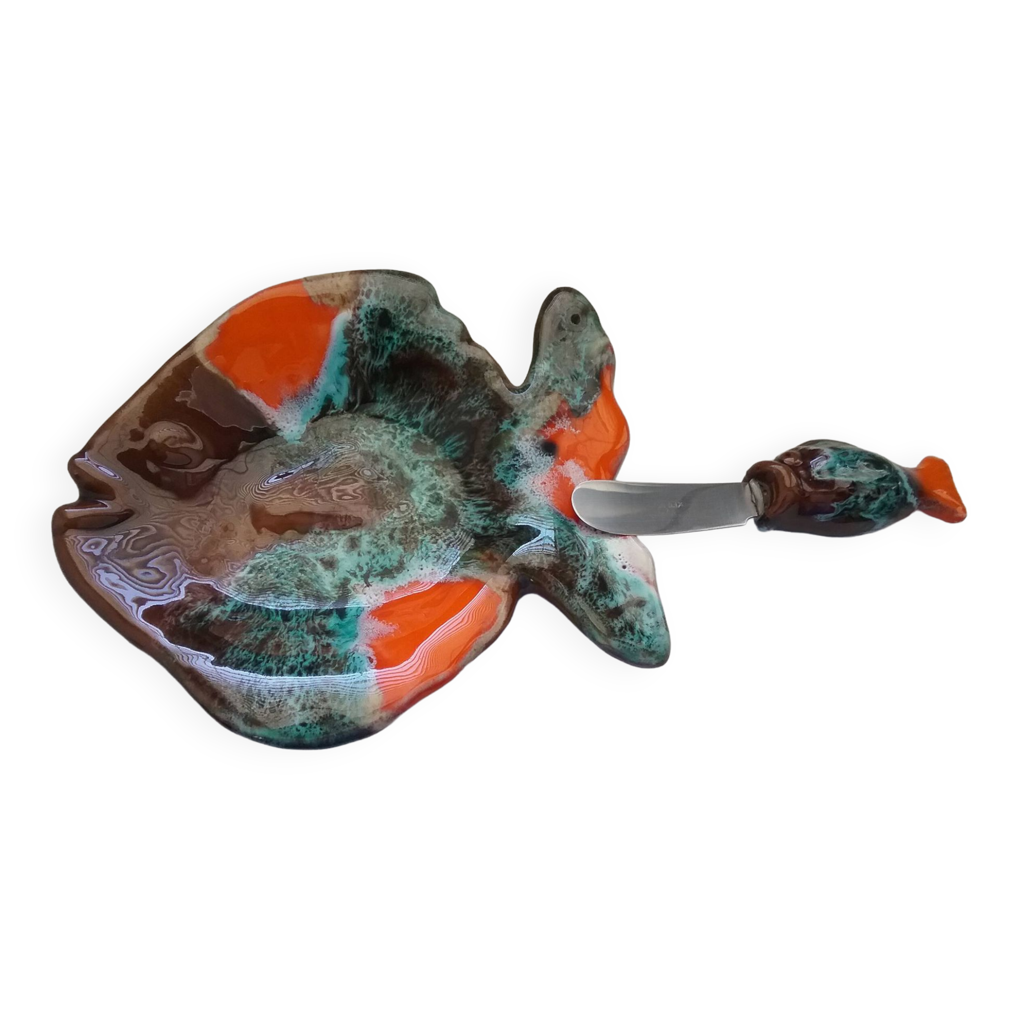 Beurrier et couteau "poisson" Vallauris