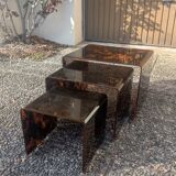 Nesting tables in plexiglass with tortoiseshell pattern from the 1970s.