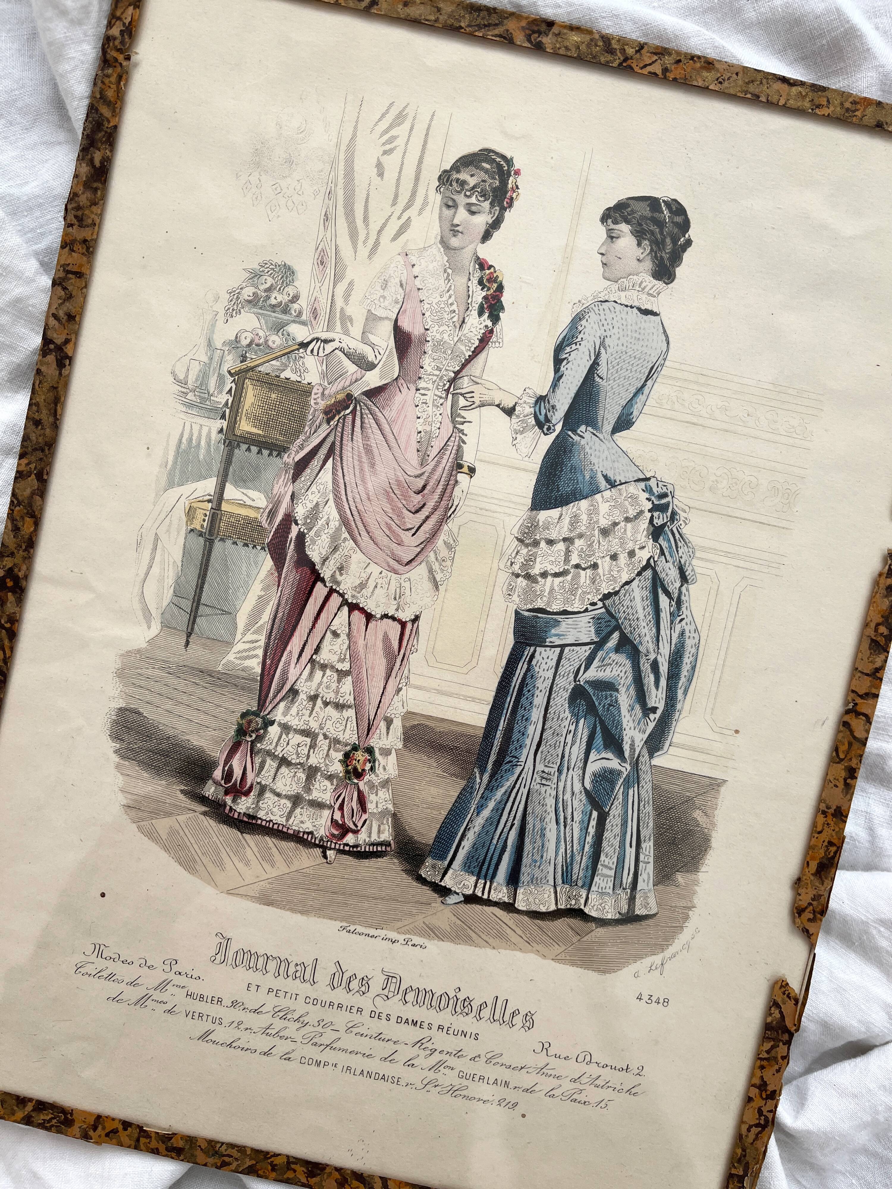 Engraving lithograph old fashion illustration under glass late 19th century