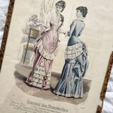 Engraving lithograph old fashion illustration under glass late 19th century