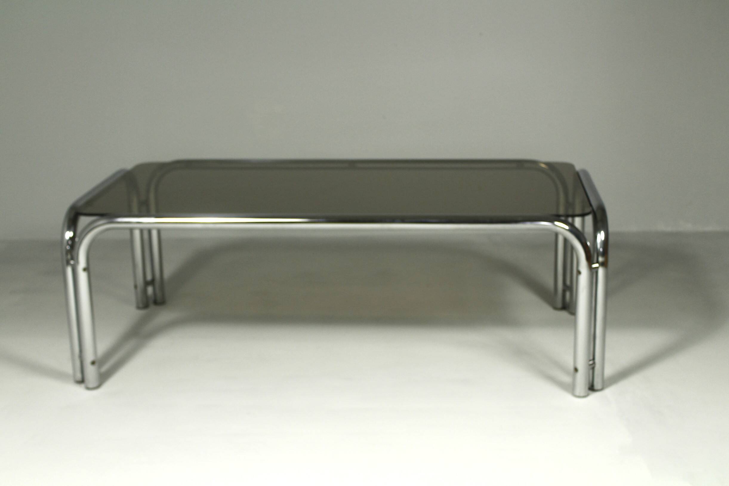 Large Coffee Table from Tubular Steel and Smoked Glass, 1980s.
