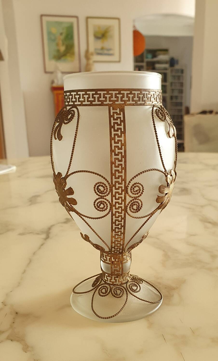 Glass and brass vase