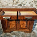 French Art Deco walnut sideboard with marble top (1920s)
