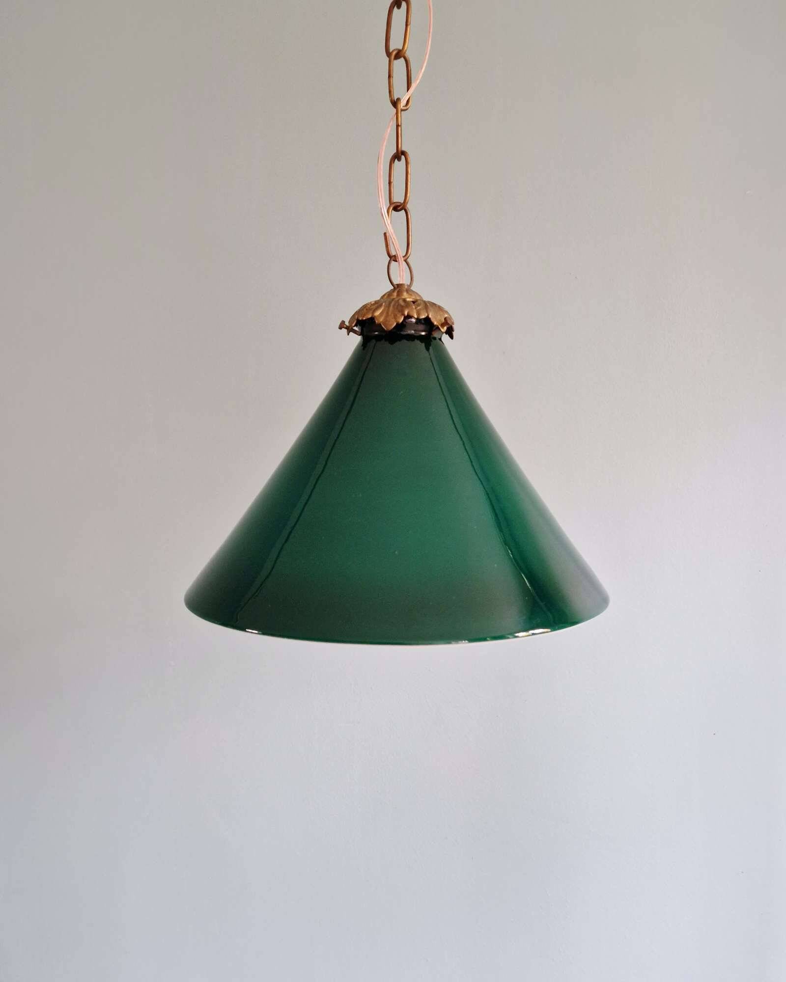 Art Deco conical green opaline pendant light, 1920s-30s