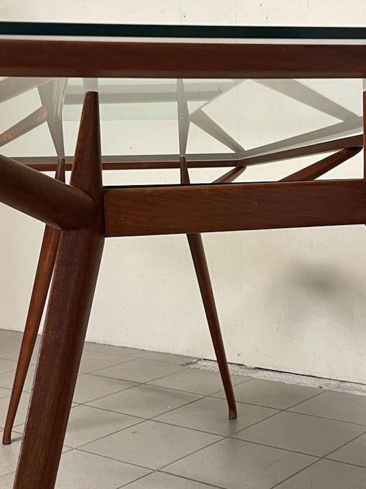 1950s Italian Wooden Table with Double Glass Top