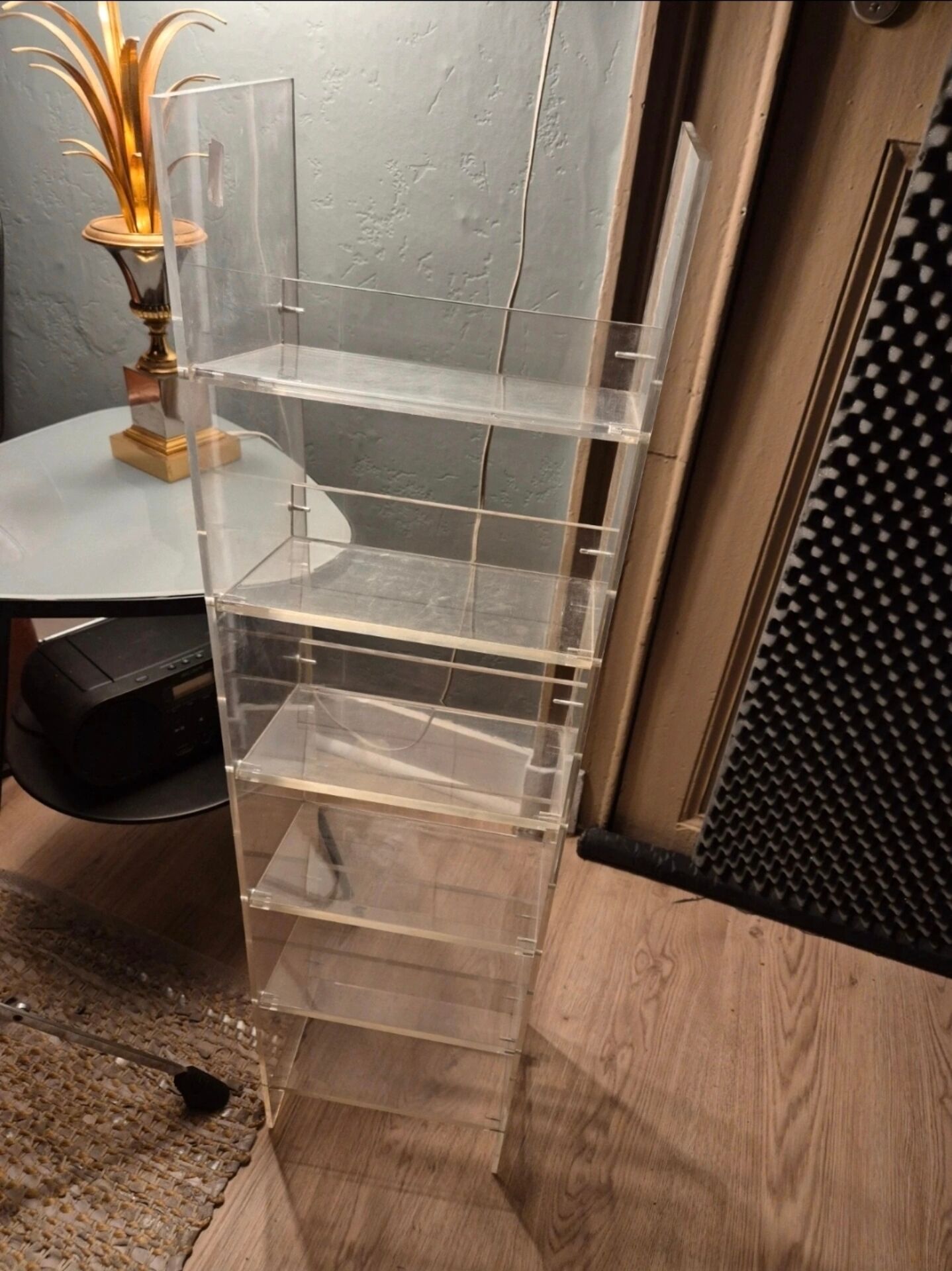 Vintage CD furniture in plexiglass, 1980s David Lange style, disc range.