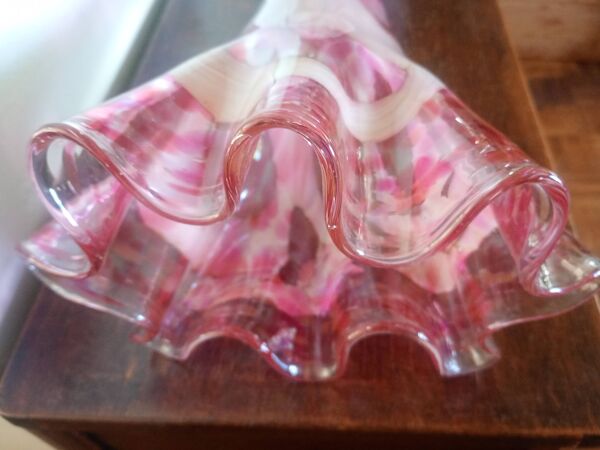 Grand vase corolle évasé 50cm - moucheté rose & blanc Design 70'