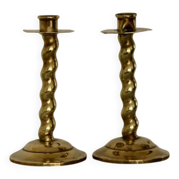 Pair of Vintage Swedish Brass Angel Candle Holders