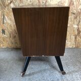 Ancienne commode 4 tiroirs bois pieds compas noir + roulettes années 70 vintage