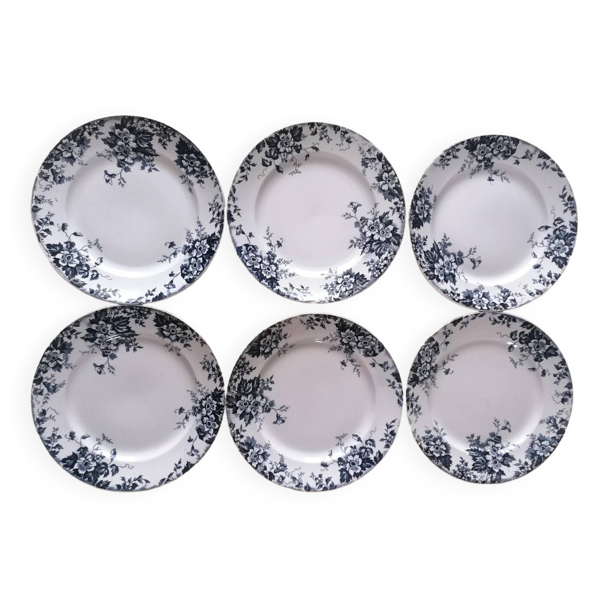 6 iron earth dessert plates Marie-Louise Saint Amand
