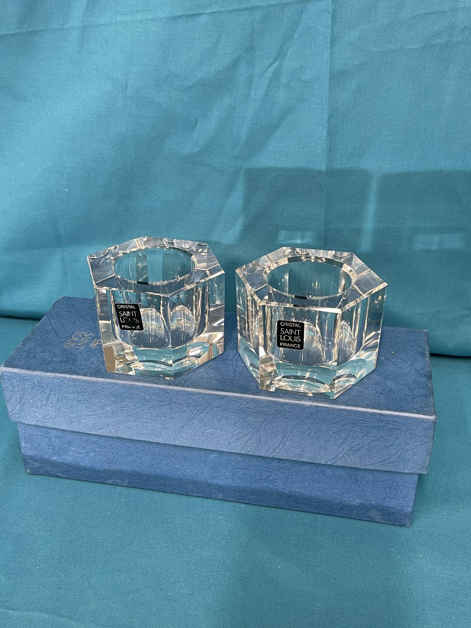 Pair of crystal candle holders saint-louis original box