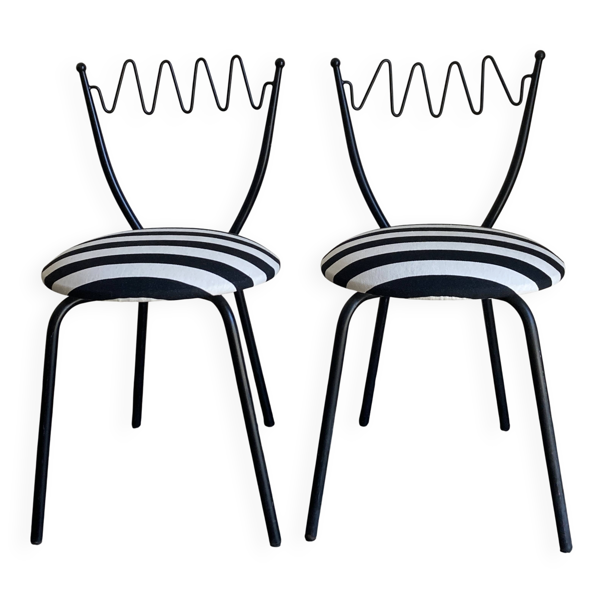 Pair of post-modern striped chairs, Italian work by Gio Ponti.