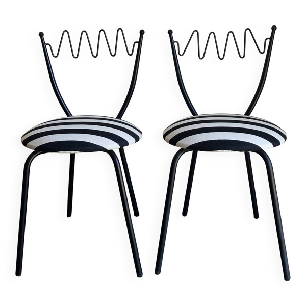 Paire de chaises post modernes à rayures travail italien dlg Gio Ponti