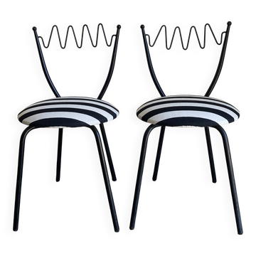 Pair of post-modern striped chairs, Italian work by Gio Ponti.