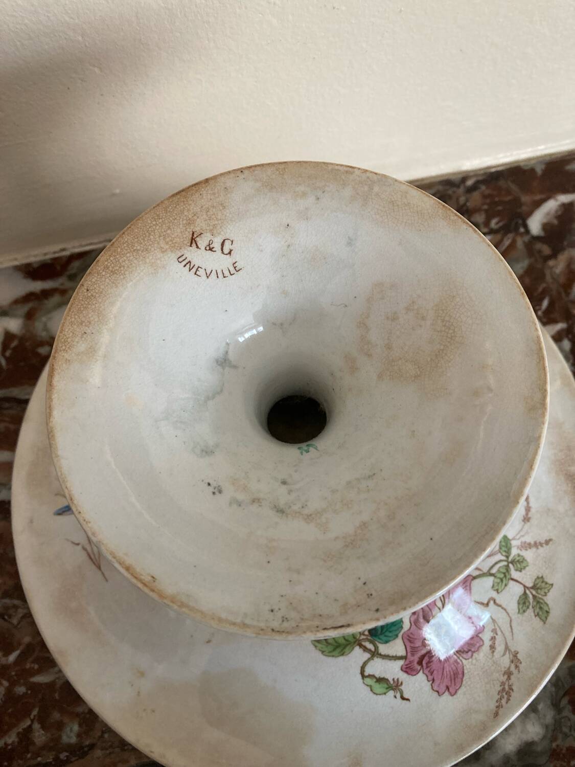 Luneville KG compote dish with poppy and butterfly design.