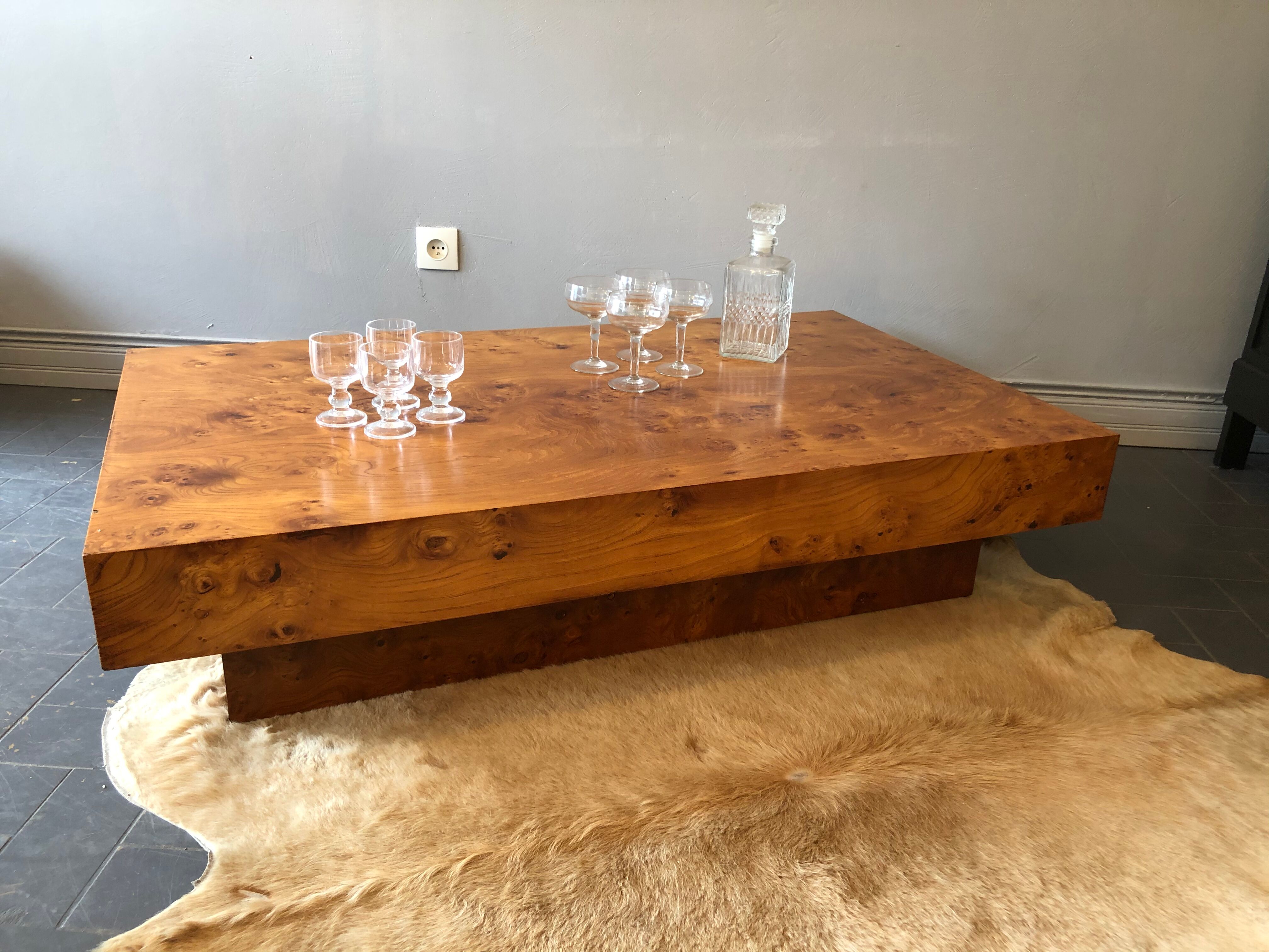 Vintage walnut magnifying glass coffee table