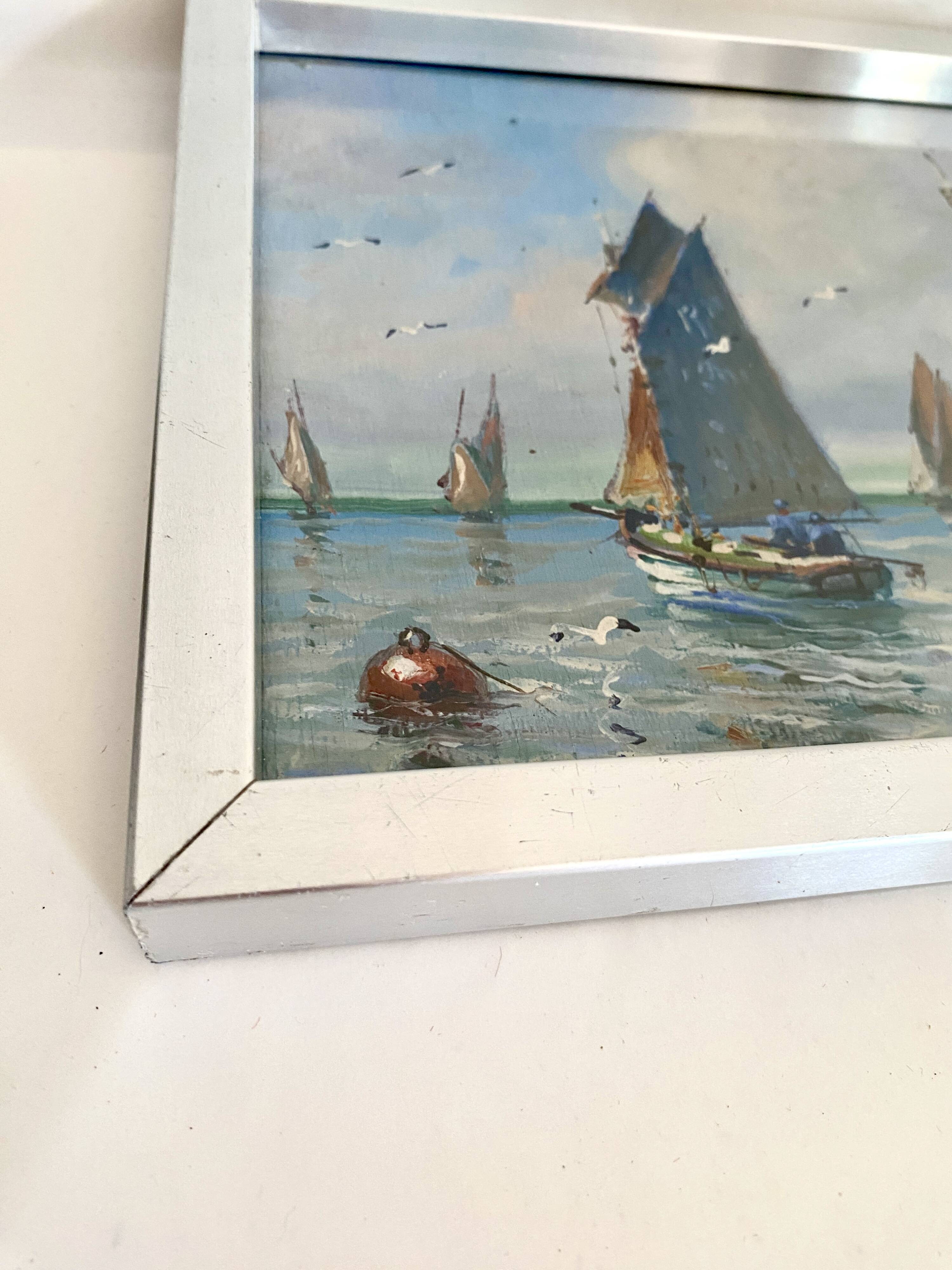 “Port Breton” oil, 1940s, under glass