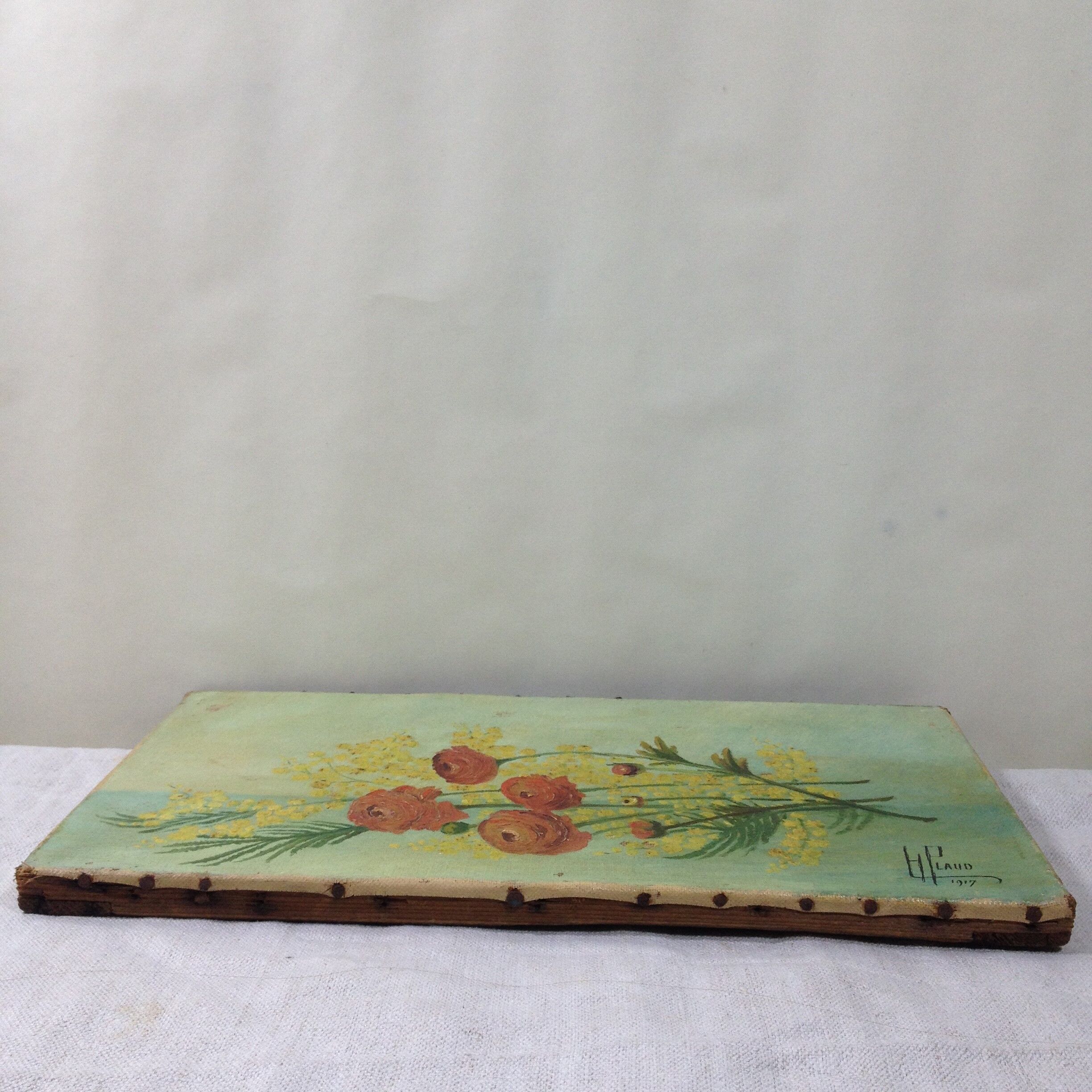 Old painting signed cut flowers 1917