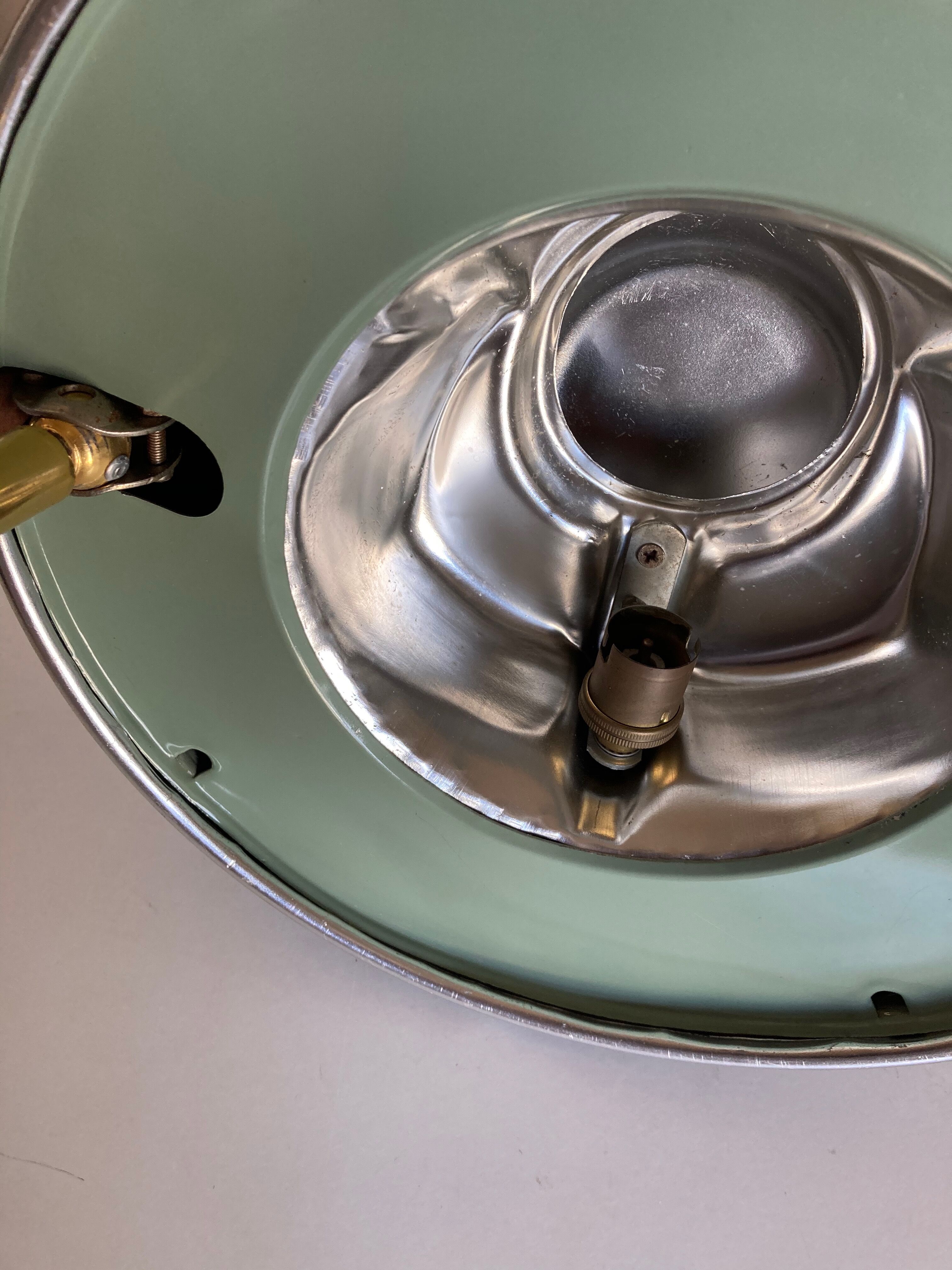 1960 black sheet metal and brass orientable lamp