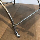 Tabouret curule en acier argenté de style néoclassique à têtes de cygne