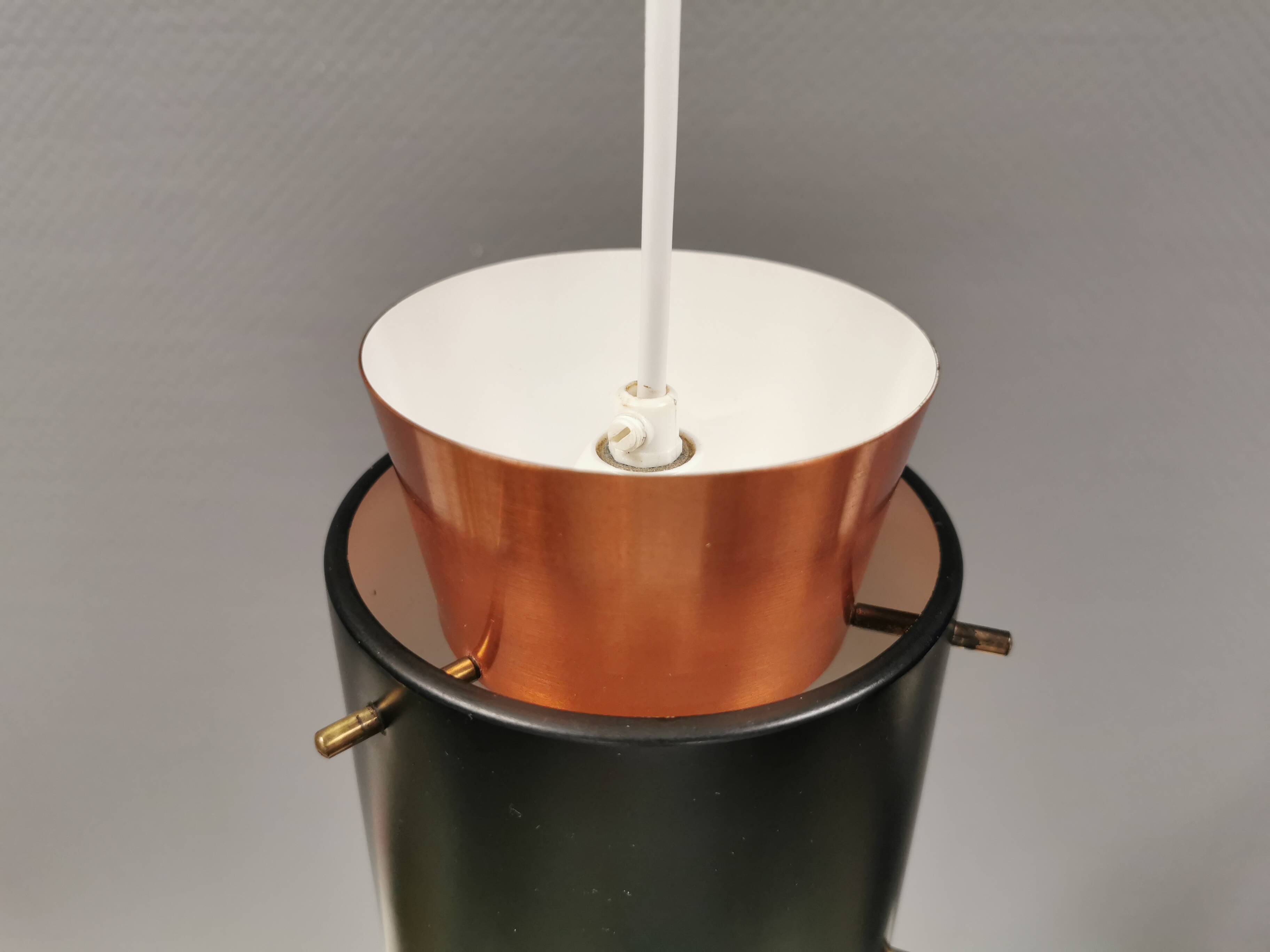 Small Danish hanging lamp from the 1980s in copper colour and black