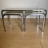Table basse et tables d’appoint, chrome et verre fumé