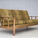1970s, Danish 3-seater sofa, furniture wool, solid oak wood.