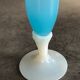 Vase soliflore in opaline turquoise blue color and white foot 24 cm