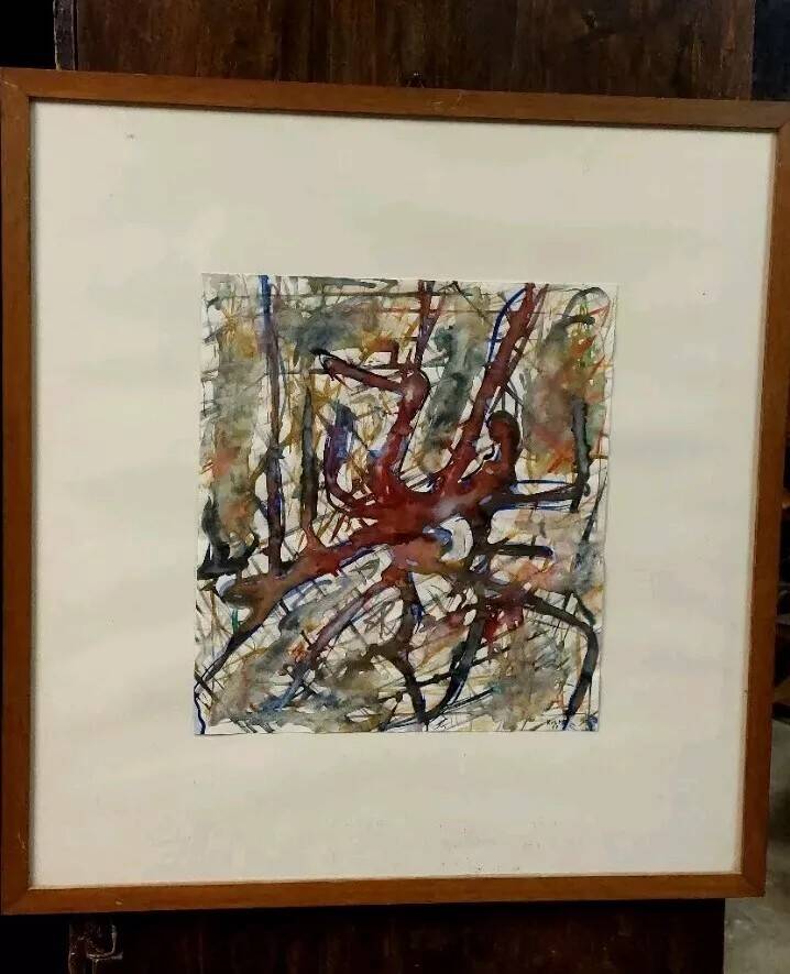 Abstract painting Rulo 1967 paper frame
