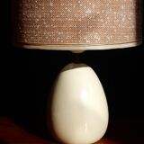 Table lamp in wool tweed and foot in cream color wood
