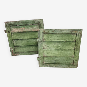 Set of antique shutters, Louvre doors, moss green